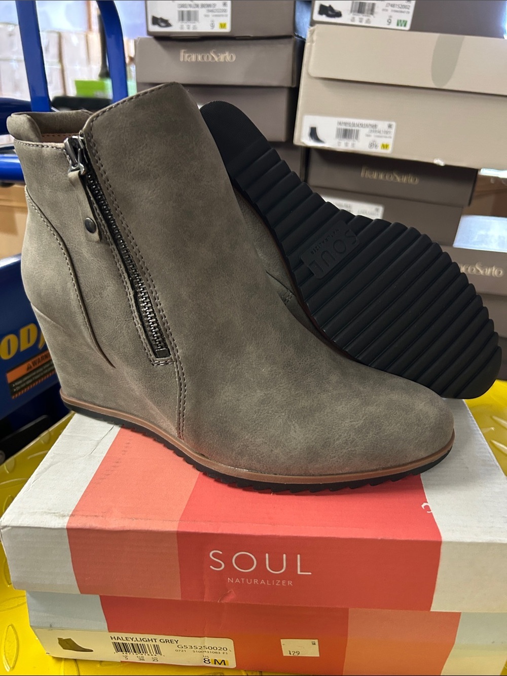 SOUL Naturalizer Women's Grey Wedge Ankle Boot with Side Zip